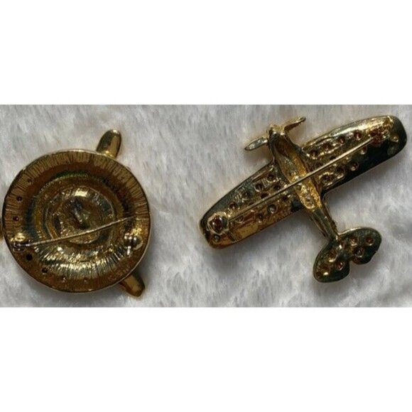 Vintage Gold-Tone & Rhinestone Airplane & Propeller Brooch Set - Picture 2 of 2